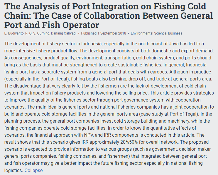 The Analysis of Port Integration on Fishing Cold Chain: The Case of Collaboration Between General Port and Fish Operator